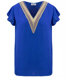 Blouse short sleeves braided V-neck