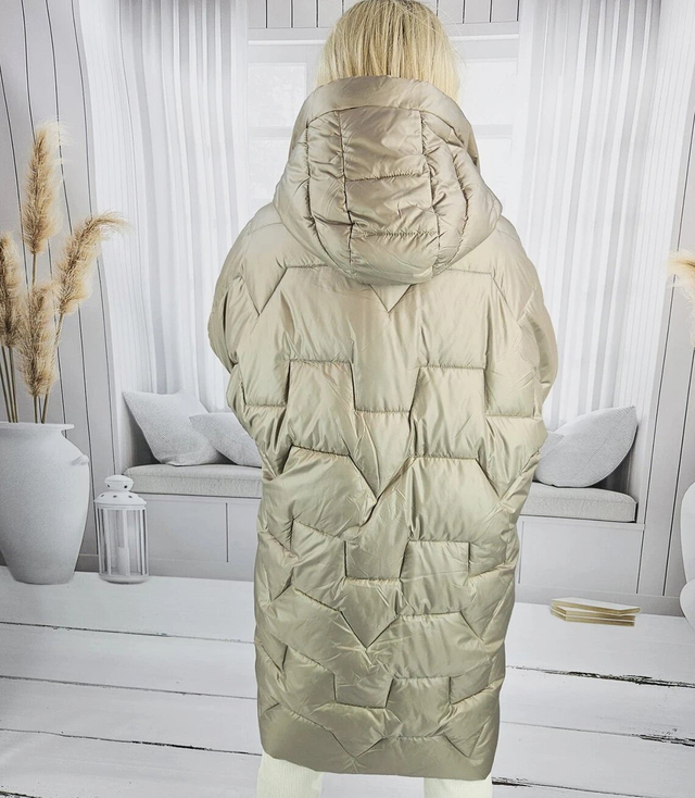 Women's long warm jacket with quilting and hood ANABEL