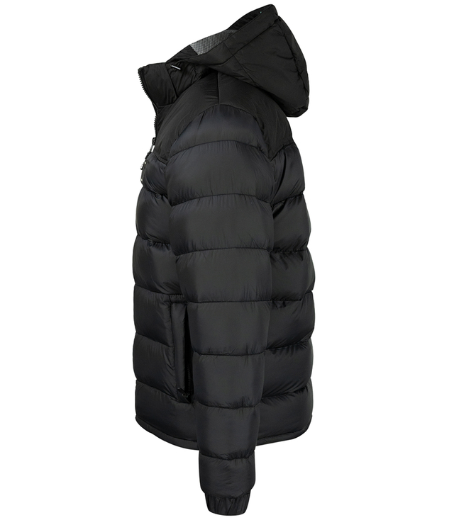 Warm men's quilted winter jacket with hood 