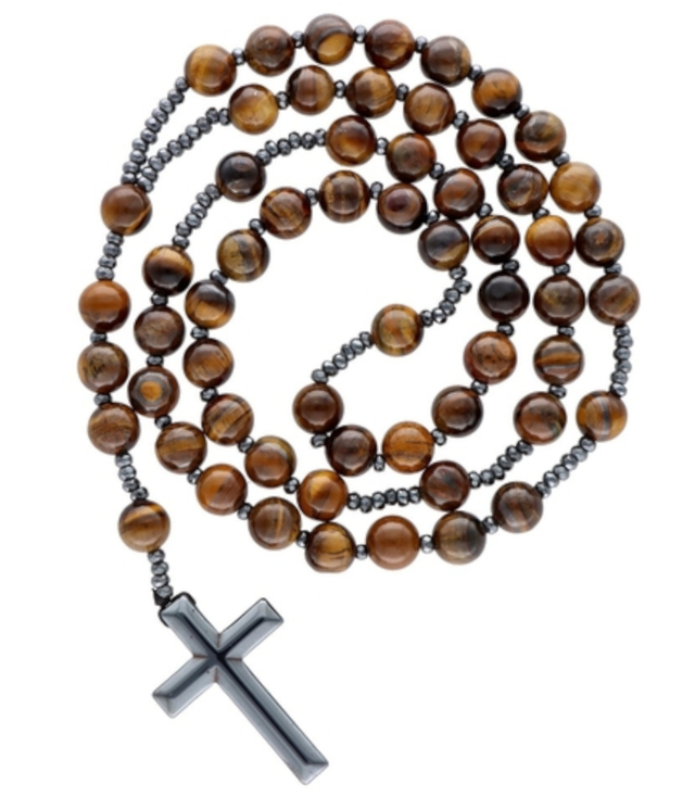 Rosary Necklace Tiger Eye Pendant Adjustable Length