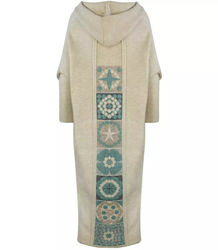 Long cardigan sweater Greek pattern with wool