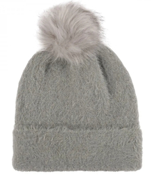 Warm fluffy women's cap with pom-pom autumn winter hat 