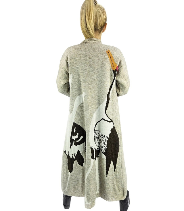 Long cardigan sweater bird print cashmere GRACE