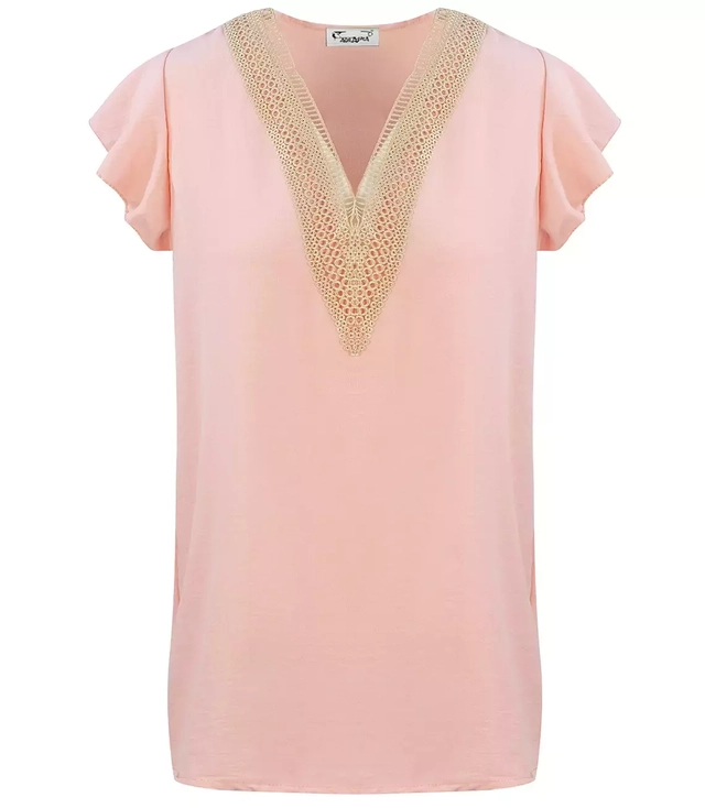 Blouse short sleeves braided V-neck