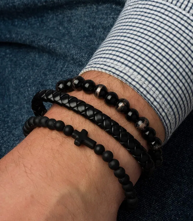 Set of men's bracelets natural stone