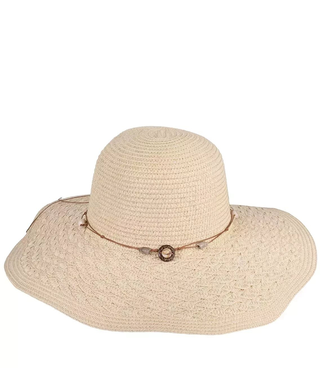 Women's straw hat with pebbles large brim