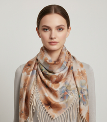 Floral women's scarf shawl with tassels