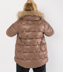 Pikowana kurtka zimowa z kapturem futerkiem ARIA PUFF PLUS SIZE