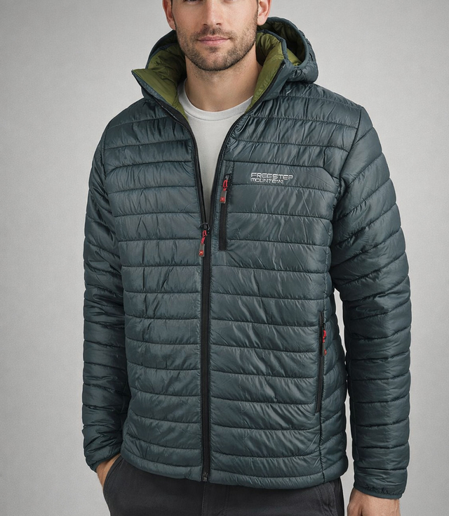 Men's PLUS SIZE quilted jacket with detachable hood