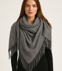 One-color shawl shlik scarf with fringe GRACE