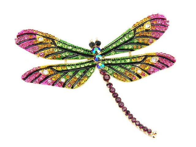 Brooch with zircons colorful beautiful decorative dragonfly