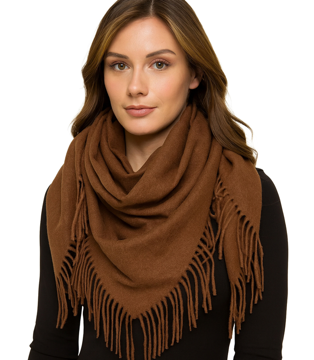 One-color shawl shlik scarf with fringe GRACE