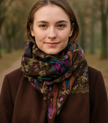 Women's scarf with embroidered pattern and tassels