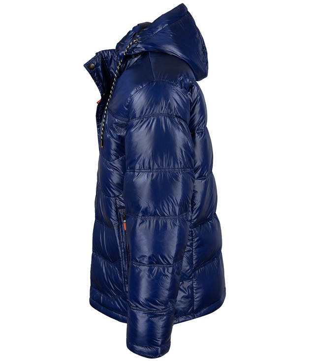 Men's winter quilted jacket with hood and sheen