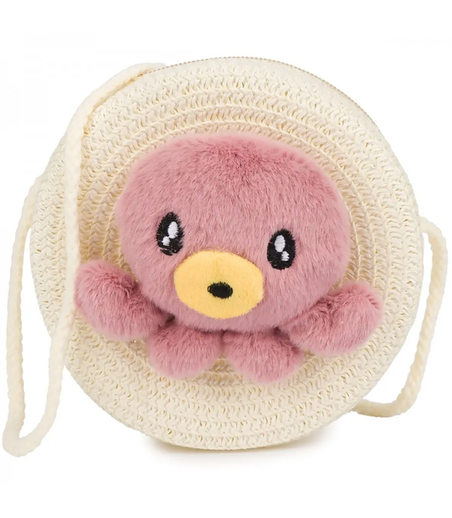 Children's Straw Bag with Plush Octopus 
