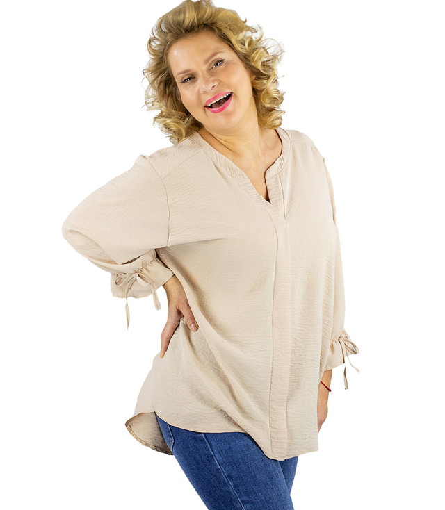 Elegant oversize tunic shirt with ties on sleeves SOPHIE