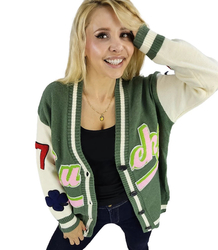 Short cardigan sweater with patches LUCKY 