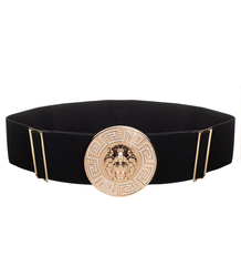 Women's belt with a gold lion and zircons, adjustable and elastic