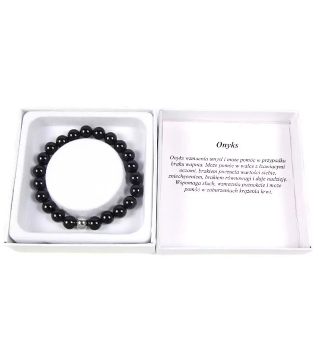 Women's bracelet onyx beads 8 mm in a box