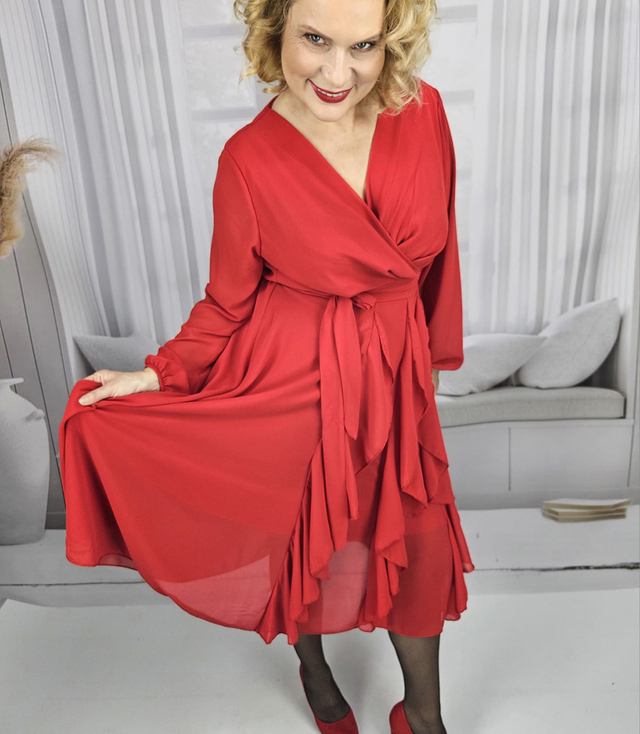 Elegant dress flared hem with ruffles ADELE