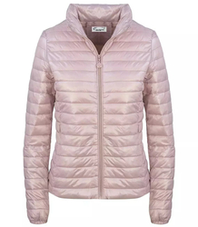 Short transitional quilted jacket with a stand-up collar