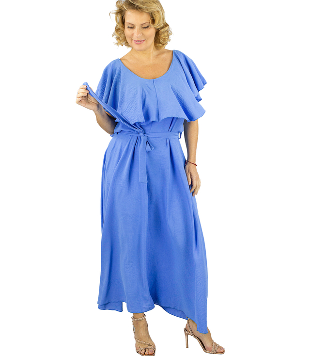 Airy maxi dress with ruffles and waist tie STELLA