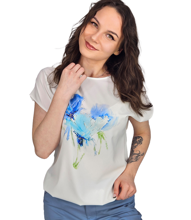 Elegant blouse with elastic waistband and floral print SIMON