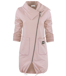 Thin long sweatshirt with a diagonal zipper and a BEATA neck warmer