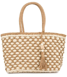 Large basket, summer bag, soft woven handbag with tassel