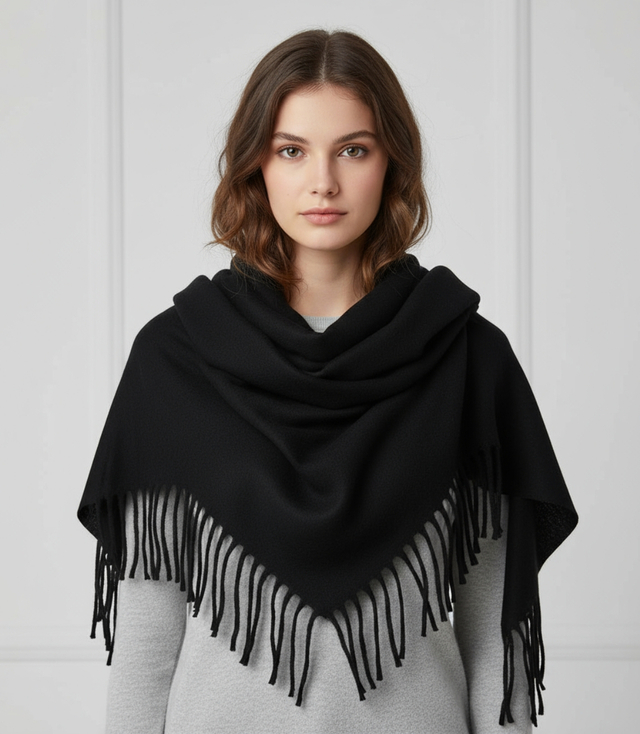 One-color shaik shawl with tassels STELLA