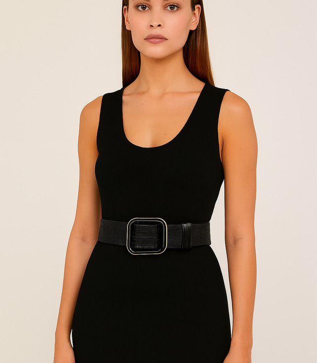 Braided women's belt with large buckle