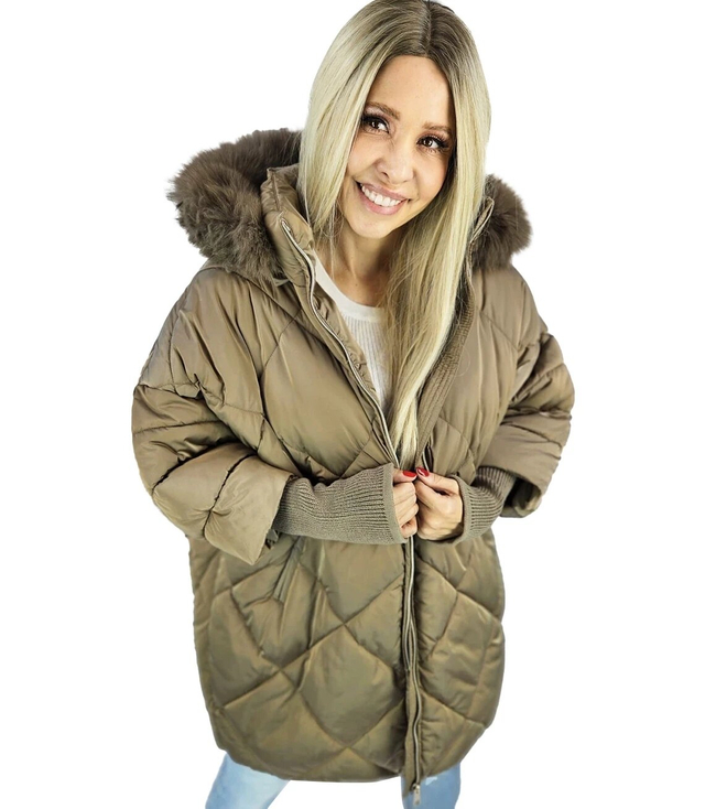 Warm womens winter quilted jacket with a hood and fur NASTY