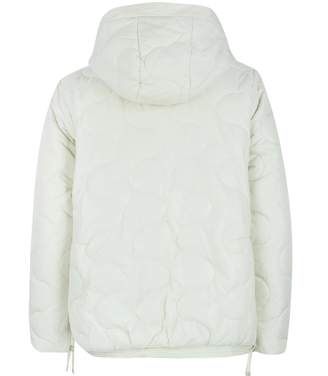 Short quilted transitional jacket with stand-up collar