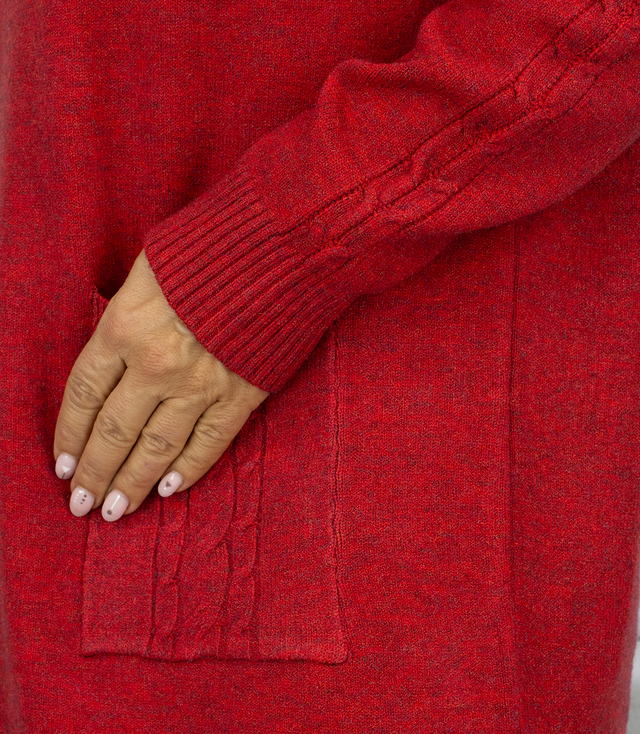 Knit dress with openwork sleeves and pockets