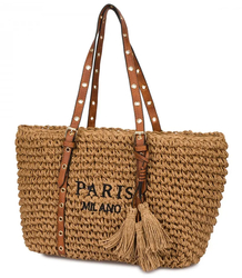 Stylish boho handbag with decorative studs and tassels