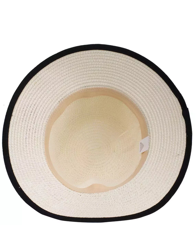 Women's straw raffia hat with black trim