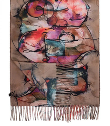 Women's scarf with abstract motif tassels