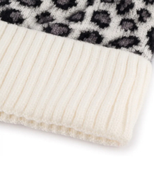 Warm women's cap with pompom autumn winter leopard spots