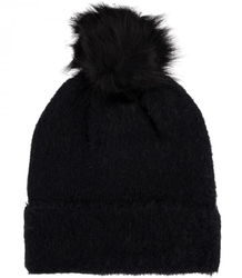 Warm fluffy women's cap with pom-pom autumn winter hat 