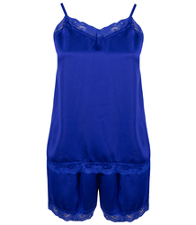 Satin pajama set with lace shorts top petticoat