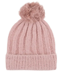 Warm women's beanie with pom-pom in ribbed weave autumn winter