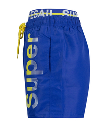 Swimming shorts with tape and the word SUPER