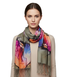 Abstract shawl scarf multicolored elegant with tassels