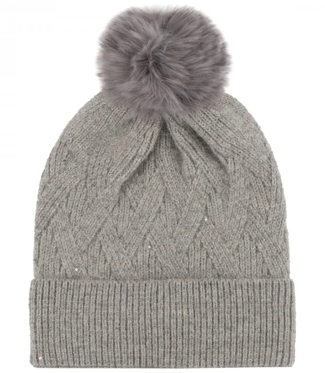 Warm women's beanie with pompon winter autumn with zircons one-color