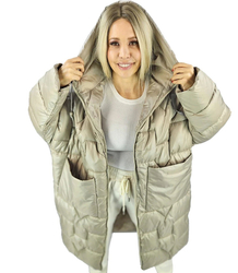 Women's long warm jacket with quilting and hood ANABEL