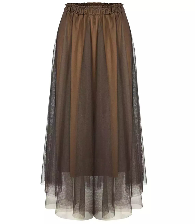 Long 2-layer skirt with tulle elastic striking MAXI