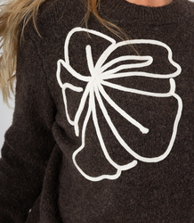 Classic women's sweater with 3D flower applique CLASSIC BLOOM