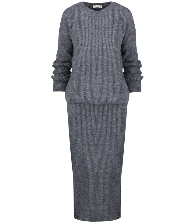 Knitted sweater + skirt set in solid color BELLA