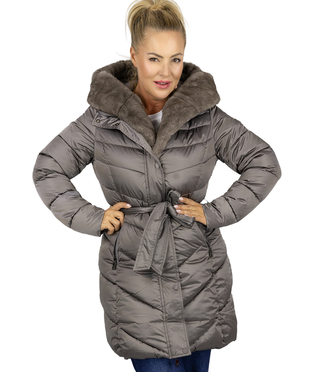 Women's long coat jacket with fur collar DIVA