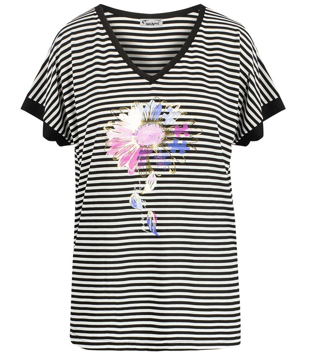 Striped short-sleeved T-shirt with a floral print ROSALIA